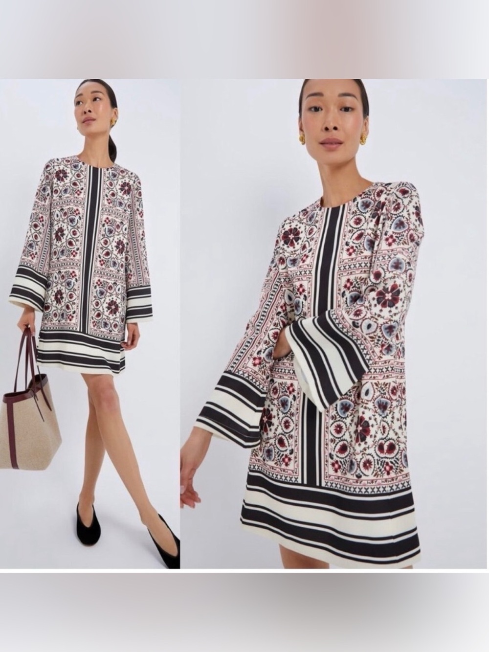 TUCKERNUCK Patchwork Floral Mini Jamie Dress Bell Sleeve Size Medium - Picture 8 of 10